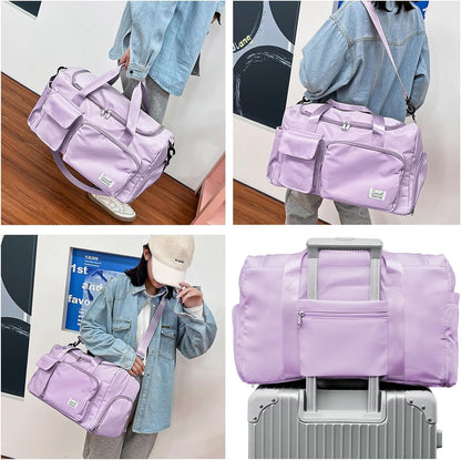 Suruid Travel Yoga Duffel Bag with Shoes Compartment Sports Gym Handbag with Dry Wet Separated Pocket for Training Men and Women, Overnight /Weekender Bag - Pink