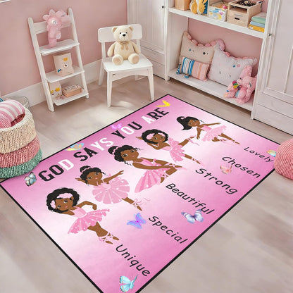 Black Girl Area Rug for Bedroom African Black Girls Floor Rugs for Living Room Playroom Cartoon Art Home Decor Soft Yoga Mats for Women Afro Purple 47" x 31" (2.7 x 3 Feet)