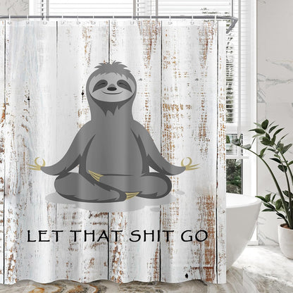 Funny Cute Yoga Sloth Shower Curtain Sets for Bathroom 60Wx72H Fun Animal Inspirational Quotes Shower Curtain Rustic Motivational Bathtub Curtain Wooden Farmhouse Bathroom Decor with 12 Hooks