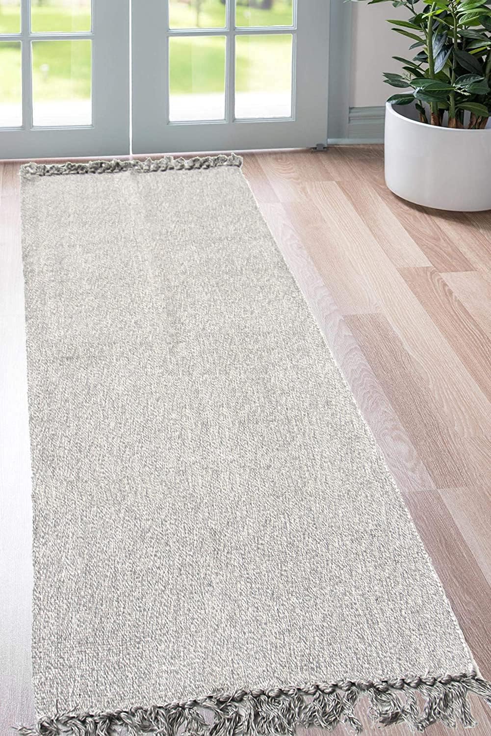 Cotton Bathroom Rug Reversible Laundry Room Rag Rug. Hand Woven Yoga mat Entryway Runner Kitchen Bathroom Bedroom Dorm (23"x80", Silver)