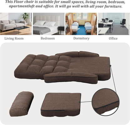 Adjustable Floor Chair for Adults with Back Support,5-Position Folding Lazy Sofa with Pillow, Gaming & Meditation Chair with Breathable Fabric - for Living Room, Bedroom, Office,Balcony (Brown)