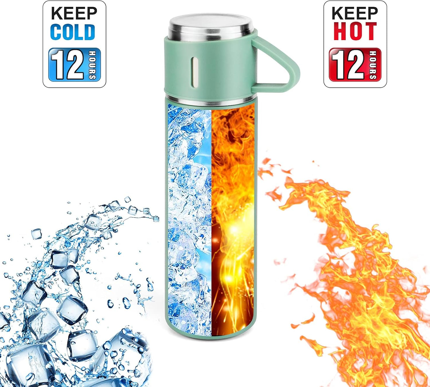 Stainless Steel Thermo 500ml/16.9oz Vacuum Insulated Bottle with Cup for Coffee Hot drink and Cold drink water flask.(Pink,Set)