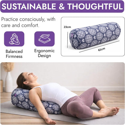 Yogikuti Iyengar Yoga Bolster for Restorative Yoga and Meditation – Lightweight Cotton Support Pillow with Handle for Easy Carry, Versatile for Pose Modification, Balance, Back Relief, and Relaxation