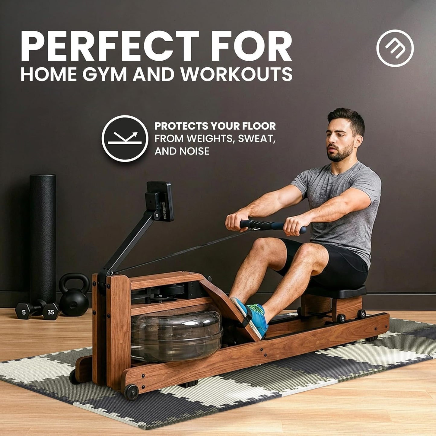 bemaxx Gym Mats Set - 18 pcs EVA Interlocking Foam Floor Tiles (12.6"x12.6"x0.4") 18sqft Protective Gym Flooring Sports Home Workout Exercise Mats Puzzle Garage Fitness Play-Room Pool Treadmill Bike