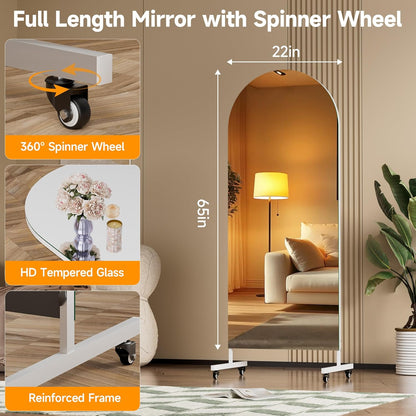 Hasipu 71" x 28" Arched Rolling Home Gym Mirror with Wheels, 360° Swivel Body Mirror with HD Tempered Glass, Large Floor Mirror for Yoga Room, Dance Studio, Bedroom & Home Gym