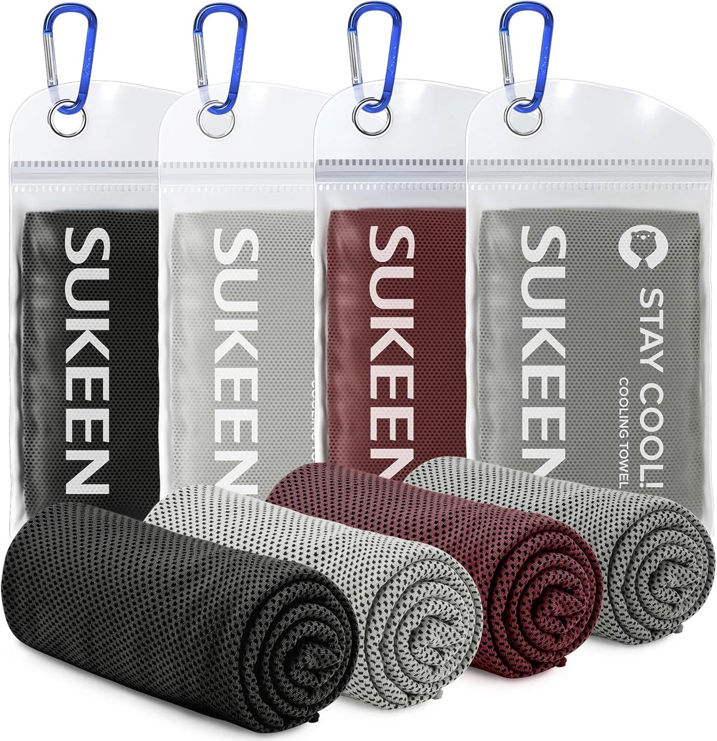 Sukeen 4 Pack Cooling Towels (40"x12"), Cooling Neck Wraps, Ice Towel, Soft Breathable Chilly Towel,Microfiber Towel for Yoga,Sport,Running,Gym,Workout,Camping,Fitness,Workout & More Activities