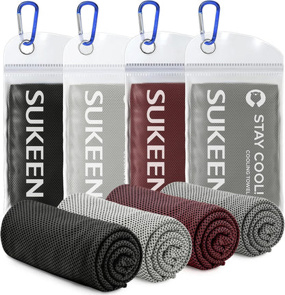 Sukeen 4 Pack Cooling Towels (40"x12"), Cooling Neck Wraps, Ice Towel, Soft Breathable Chilly Towel,Microfiber Towel for Yoga,Sport,Running,Gym,Workout,Camping,Fitness,Workout & More Activities