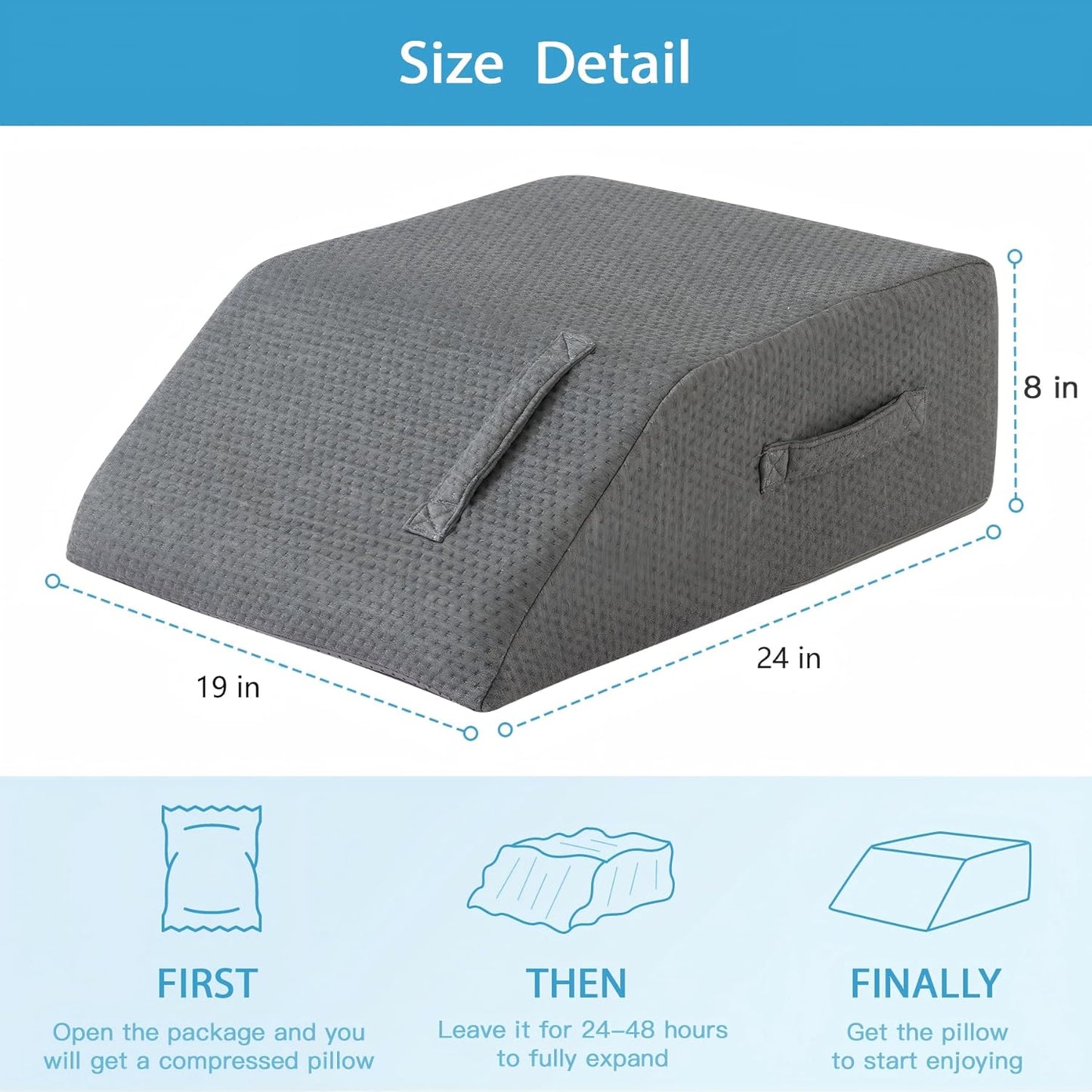 MEGCXIT Leg Pillow Elevation Blood Circulation, Leg Wedge for Elevation for Swelling, Leg Elevating Pillow for After Surgery, Memory Foam Foot Knee Pillow for Back Sleeping 23.6×16.8×8 Inch White/Grey