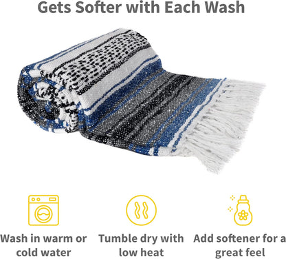Cozumel Authentic Mexican Blankets (10-Pack) - 72"x48", Woven in Mexico - Serape Throw Blanket for Yoga Studio, Outdoor Picnic/Camping/Beach, Saddle Blanket, Bed/Home Decor (Assorted, Random)
