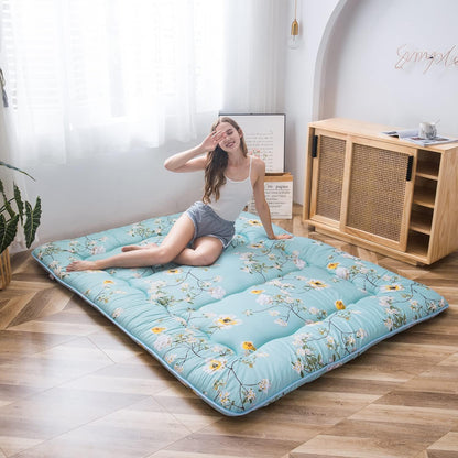MAXYOYO Bohemian Retro Mattress Boho Floral Japanese Futon Mattress Tatami Floor Mat Foldable Portable Camping, Sleeping Pad, Lounger Couch Bed Full Size
