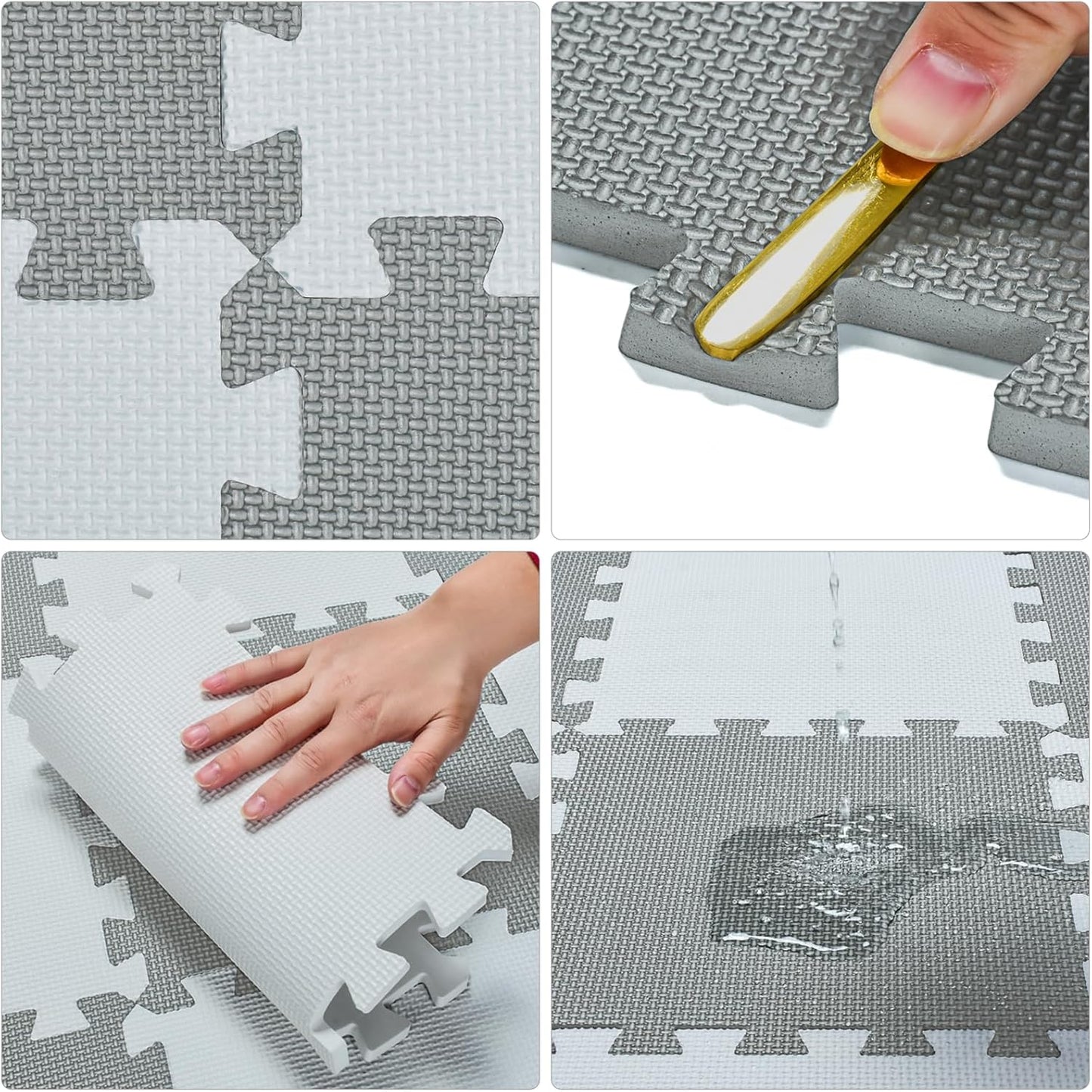 qqpp EVA Rubber 18 Tiles Interlocking Puzzle Foam Floor Mats - Baby Play Mat for Playing | Exercise Mat for Home Workout. White, Pink, Gray. QC-ACLb18N