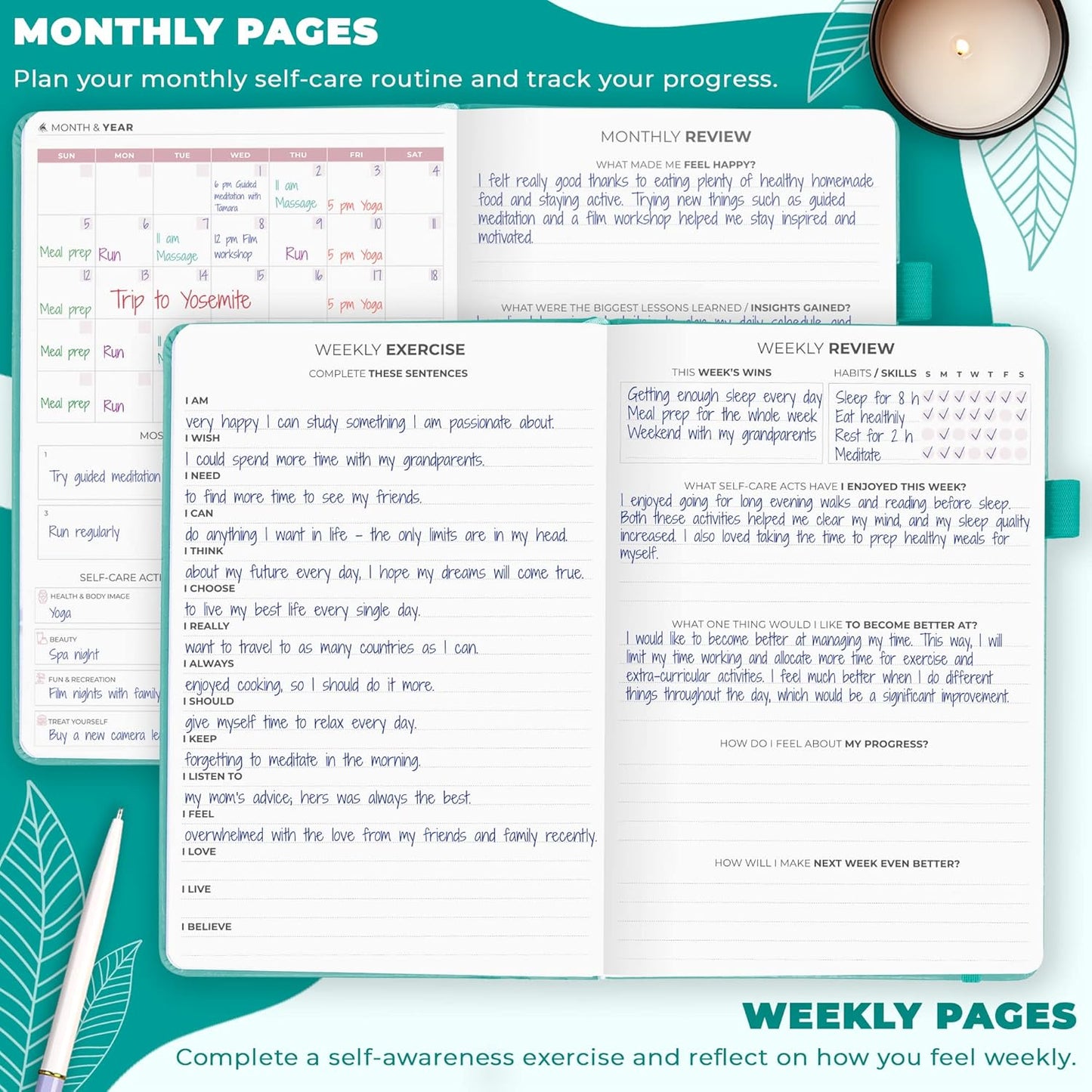Clever Fox Self-Care Journal – Daily Reflection Notebook – Mental Health & Personal Development Planner, Meditation & Mood Log, A5 (Turquoise)