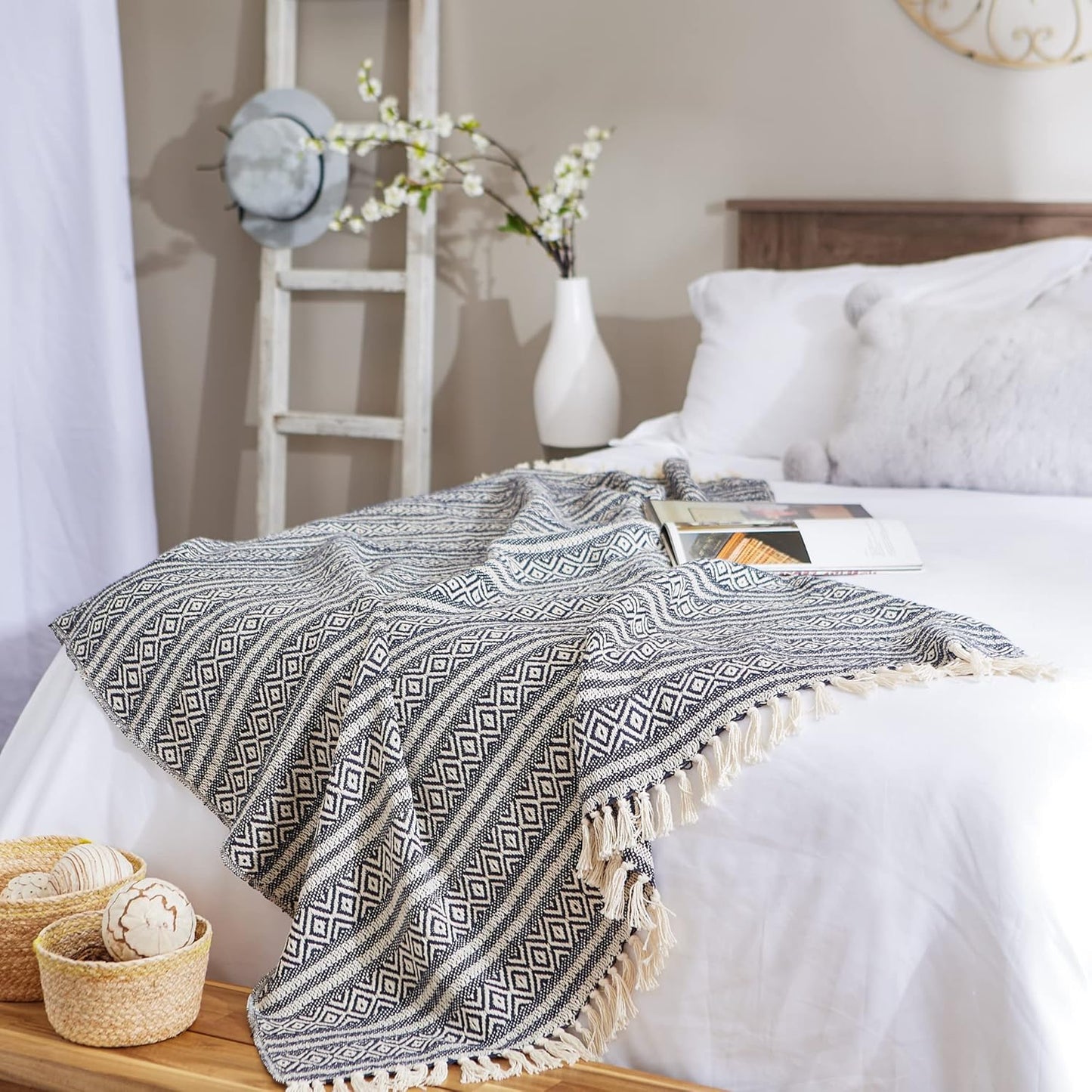 DII Global Diamond Stripe Woven Throw, 50x60-Inch, Mineral