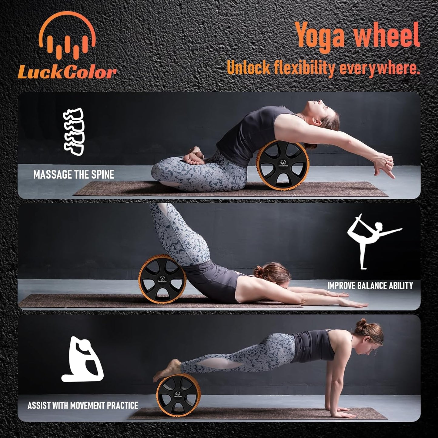Back Roller, Back Wheel Targeted Back Pain Relief, Yoga Wheel Muscle Massage, Foam Roller for Trigger Point Therapy Physical, Stretching & Exercise, 880lbs Capacity, 10 Inch (Black+Acid Blue)