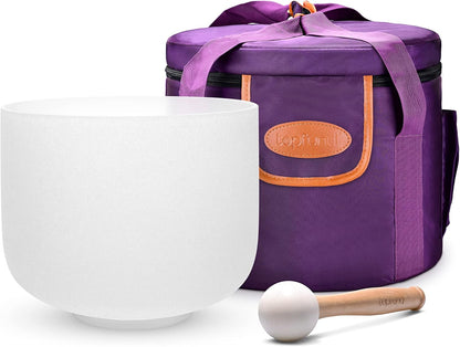 TOPFUND F Note Crystal Singing Bowl 10 inch Heart Chakra with Heavy Duty Carrying Case and Suede Mallet