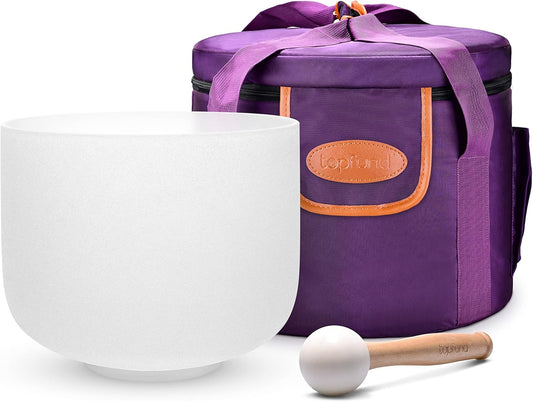 TOPFUND F Note Crystal Singing Bowl 10 inch Heart Chakra with Heavy Duty Carrying Case and Suede Mallet