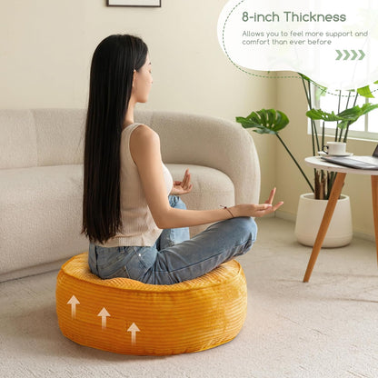 HIGOGOGO Floor Pillow Cushion for Adults, Meditation Cushion Pillow, Large Square Floor Sitting, Tufted Corduroy Cover, for Tatami Living Room or Yoga, 22x22 Inch, Dark Grey