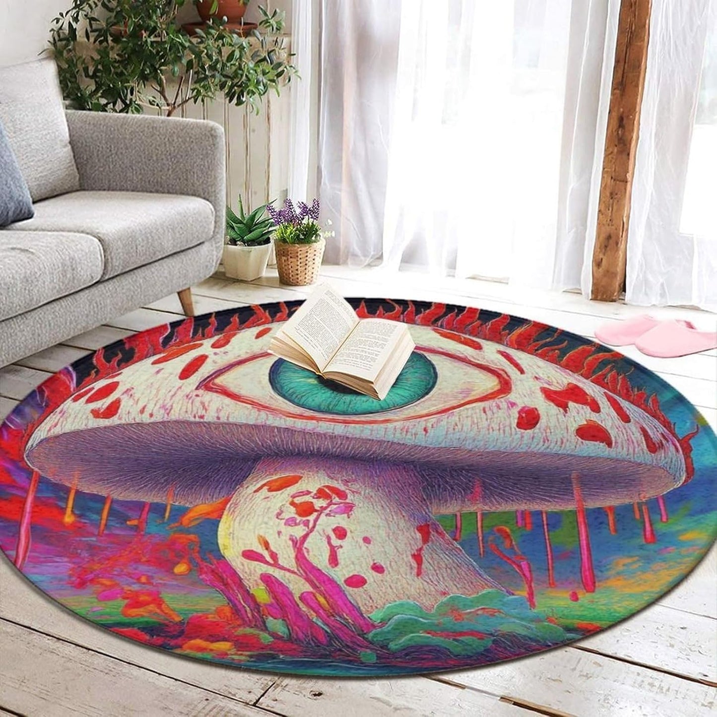 Home Decor Non Slip Kitchen Office Circle Rug, Machine Washable Modern Round Area Rug, Room Sofa Yoga Soft Round Carpet Purple Galaxy Trippy Space Astronaut Art, 36inch