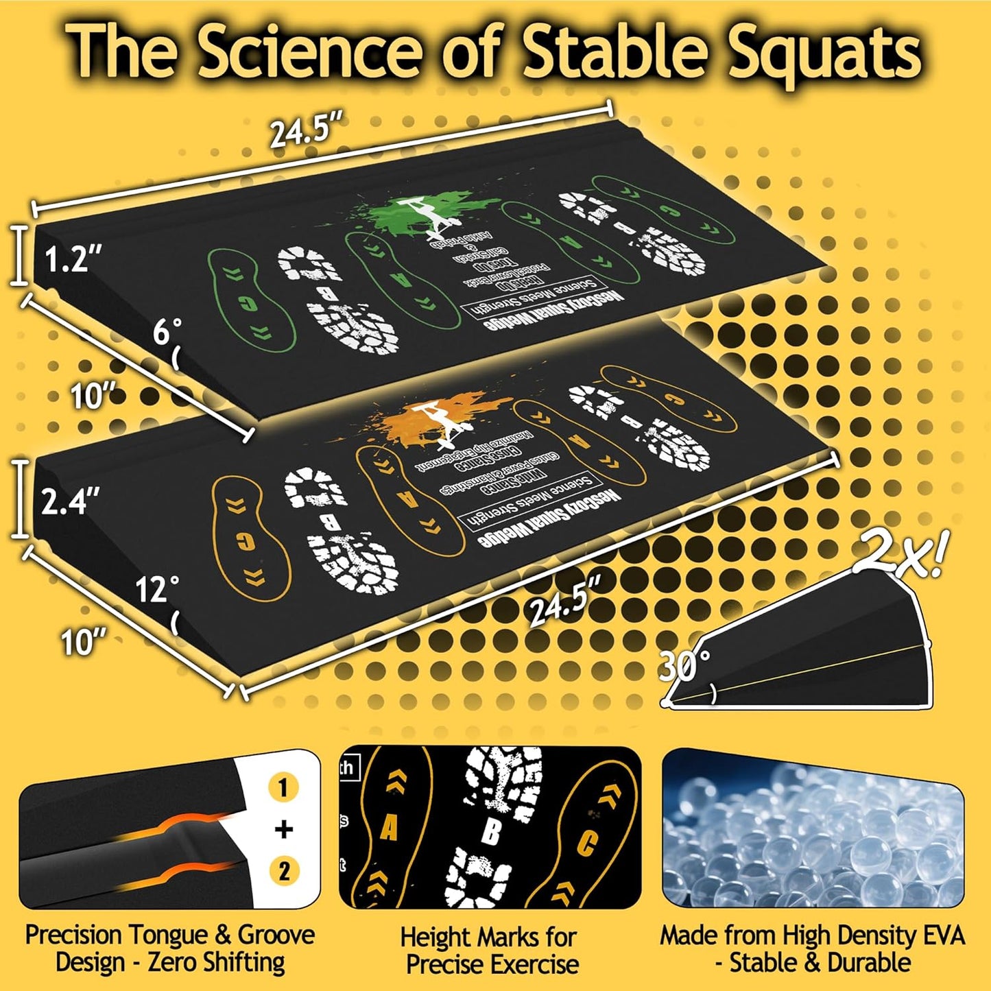 Squat Wedge Height-Adjustable Slant Board: 2Pcs Wide Wedges for Weightlifting Leg Glute Workout Improve Strength and Mobility for Gym Home