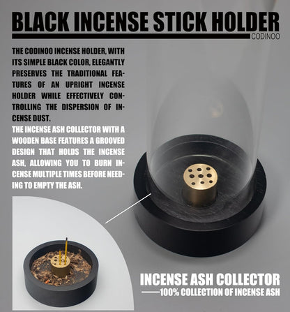 Incense Holder for Sticks,Modern Incense Stick Holder with Glass Ash Catcher[Anti ash Flying], Incense Burner Holder,Zen Glass Incense Holder,for Spa Home Decor Yoga Meditation[Black]