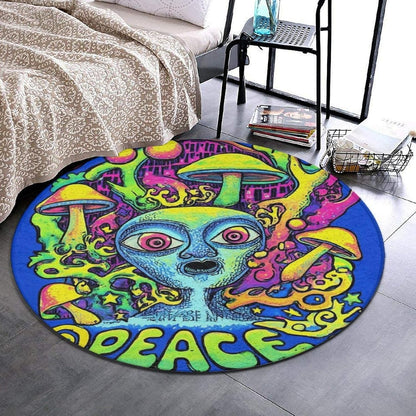 Machine Washable Modern Round Area Rug, Room Sofa Yoga Soft Round Carpet, Home Decor Non Slip Kitchen Office Circle Rug Trippy Rainbow Mushroom Tie Dye Art, 60inch