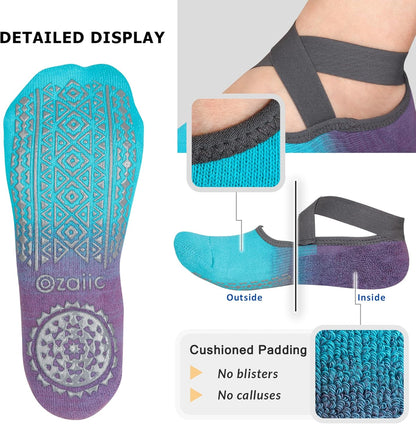 Ozaiic Pilates Socks for Women Non Slip Grip, Yoga Socks with Grippers for Barre, Hospital, Ballet, Dance, Barefoot Workout