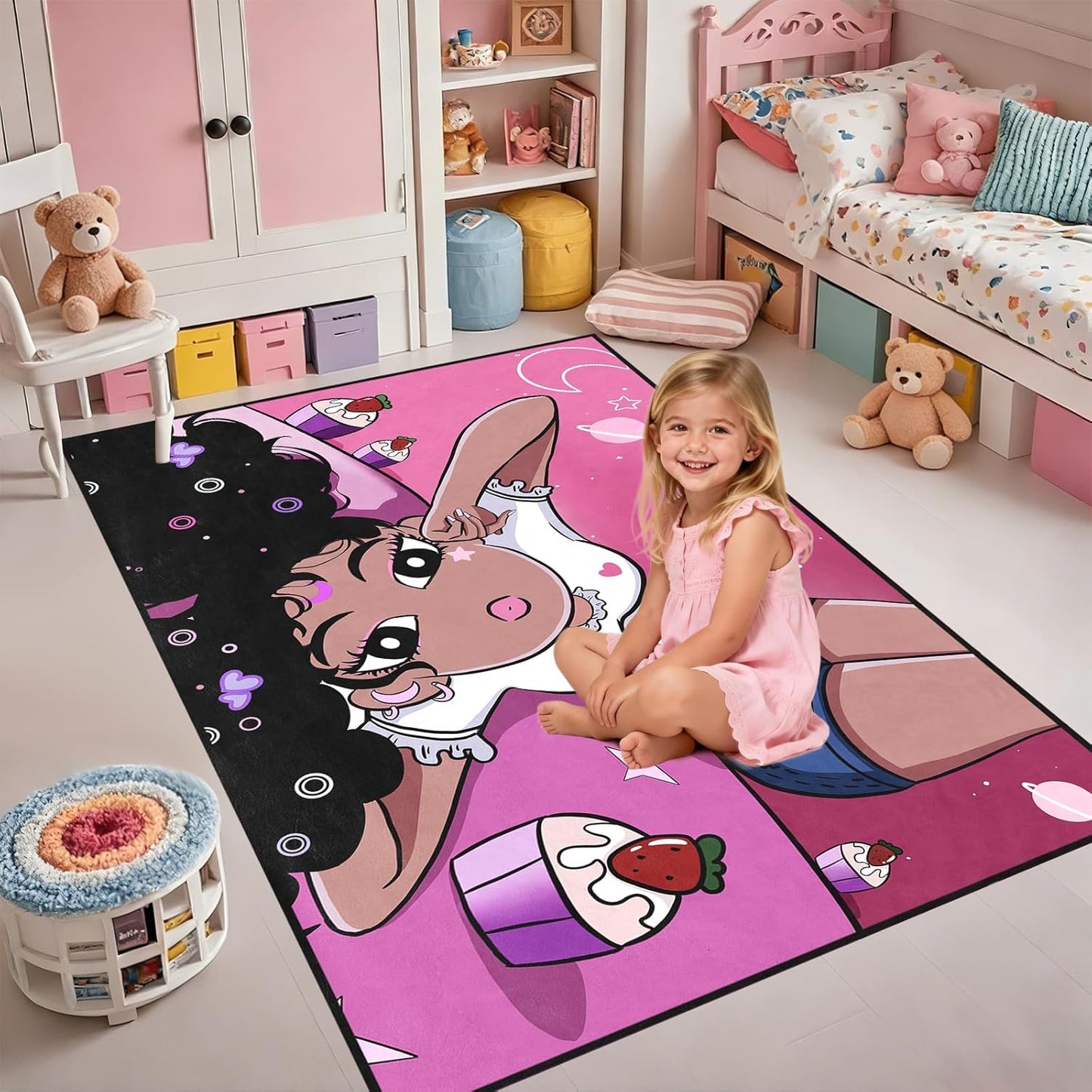 Black Girl Area Rug for Bedroom African Black Girls Floor Rugs for Living Room Playroom Cartoon Art Home Decor Soft Yoga Mats for Women Afro Purple 47" x 31" (2.7 x 3 Feet)