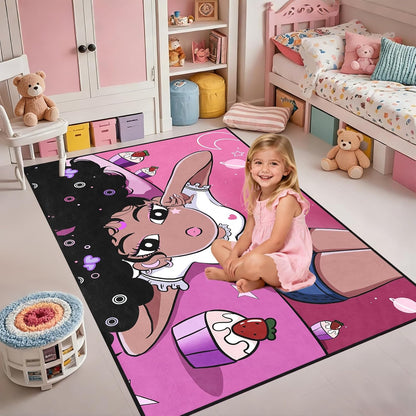 Black Girl Area Rug for Bedroom African Black Girls Floor Rugs for Living Room Playroom Cartoon Art Home Decor Soft Yoga Mats for Women Afro Purple 47" x 31" (2.7 x 3 Feet)