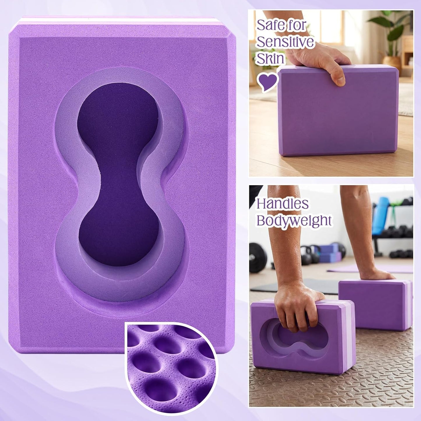 Yoga Blocks 2 Pack for Wrist Relief Yoga Blocks Wrist Support Set with Knee Pads and Strap Improve Comfort and Grip, Nonslip EVA Foam Pilates Exercise Balance Stretching Accessories Meditation