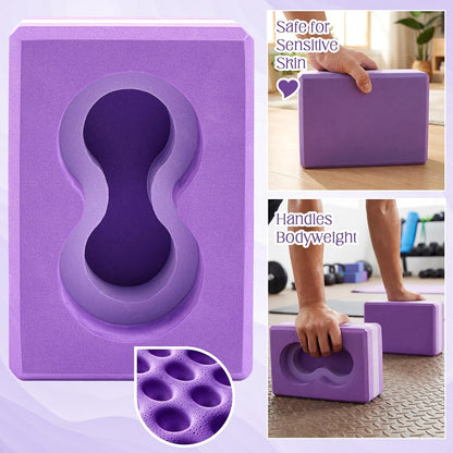 Yoga Blocks 2 Pack for Wrist Relief Yoga Blocks Wrist Support Set with Knee Pads and Strap Improve Comfort and Grip, Nonslip EVA Foam Pilates Exercise Balance Stretching Accessories Meditation