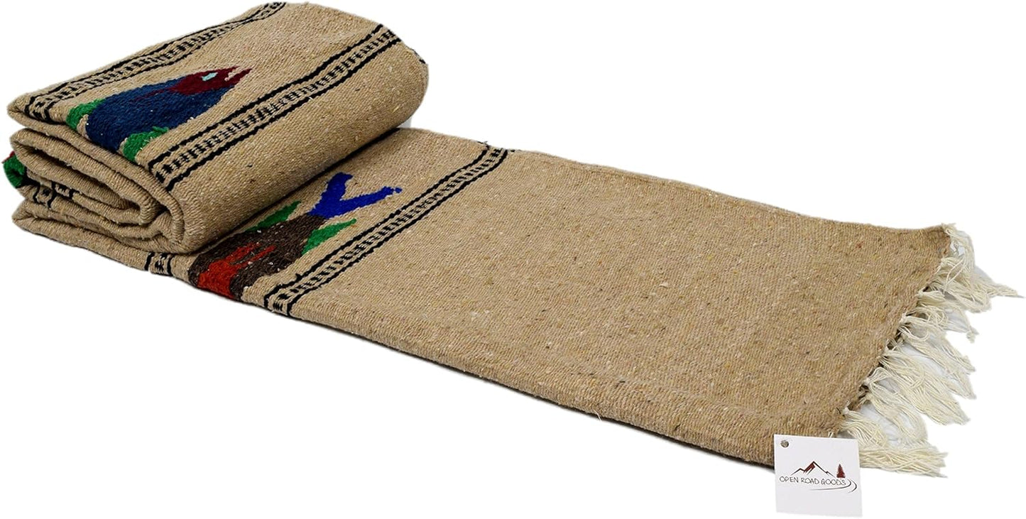 Open Road Goods Thick Mexican Yoga Blanket - Serape Fish Design - Handmade (Mint)