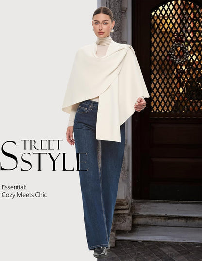 PULI Womens Large Cross Front Poncho Sweater Wrap Topper Knitted Elegant Shawls Cape for Fall Winter