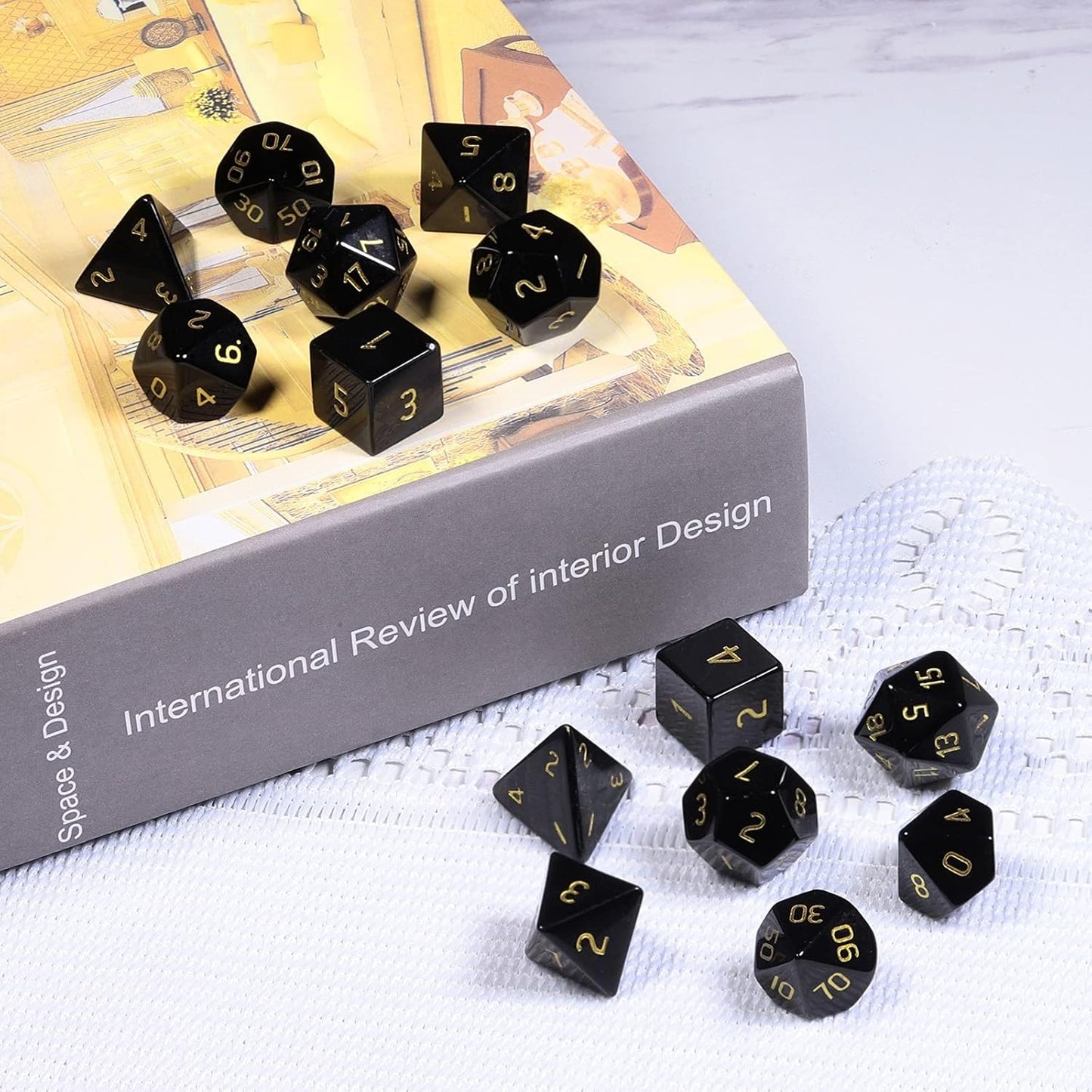 mookaitedecor 7 PCS Blue Howlite Turquoise Crystal Polyhedral DND Dice Set, Polished Tumbled Stones Dices for RPG MTG Table Games Home Decoration