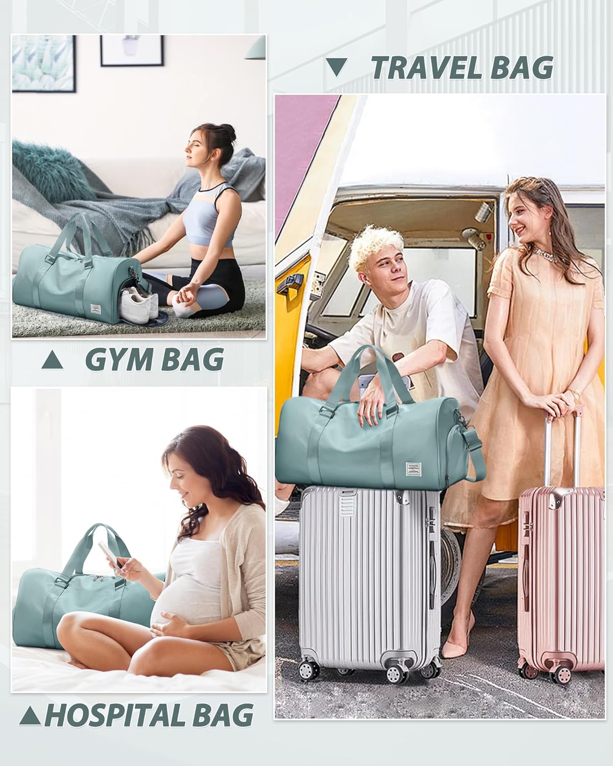 Gym Bag Womens Mens with Shoes Compartment and Wet Pocket Travel Duffel Bag for Women for Plane Sport Gym Tote Bags Swimming Yoga Waterproof Weekend Overnight Carry on Bag Hospital Holdalls - Colors A
