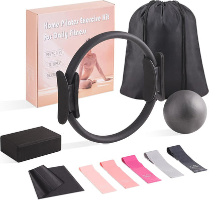 10 Pcs Pilates Equipment Present Pilates Ring Set with Yoga Ring Ball Stretching Strap Risistance Bands Block Gym Bag