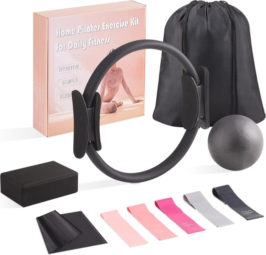 10 Pcs Pilates Equipment Present Pilates Ring Set with Yoga Ring Ball Stretching Strap Risistance Bands Block Gym Bag