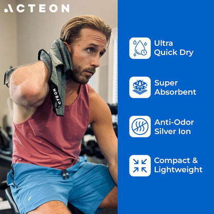 Acteon Microfiber Gym Towels 5 Pack, Quick Dry Silver ION Odor-Free Sweat Towel, Super Absorbent Fast Drying for Men & Women, Workout, Yoga, Running, Hiking, Travel – 16x30.5 Inch