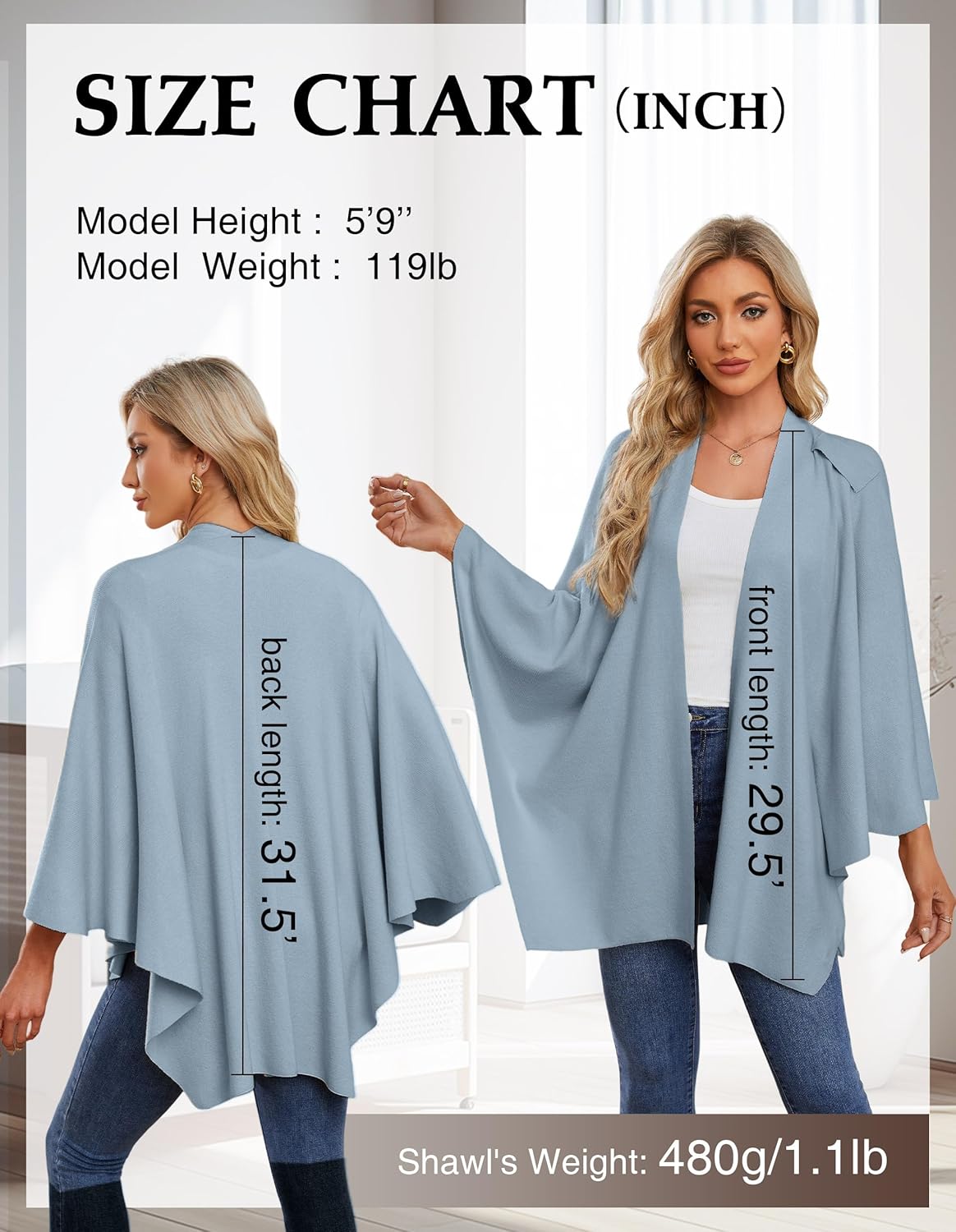 PULI Womens Large Cross Front Poncho Sweater Wrap Topper Knitted Elegant Shawls Cape for Fall Winter