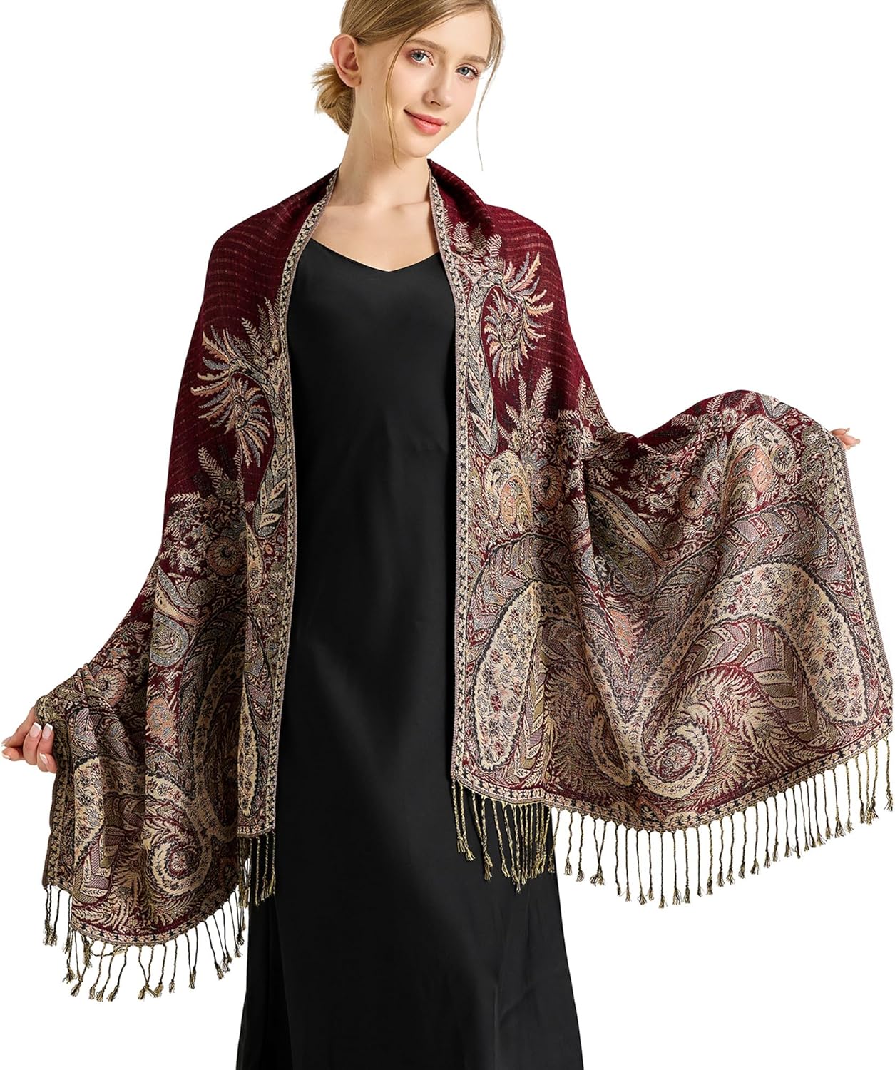 vimate Silky Paisley Pashmina Shawl Scarf-Women's Soft Double-side Jacquard Pashminas Wrap for Evening Dress Travel Shawl