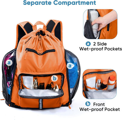 Large Beach Backpack Waterproof Sandproof - Customized Oversized Drawstring Pool Bag with Shoe Compartment for Toiletries, Towels, Gym, Travel