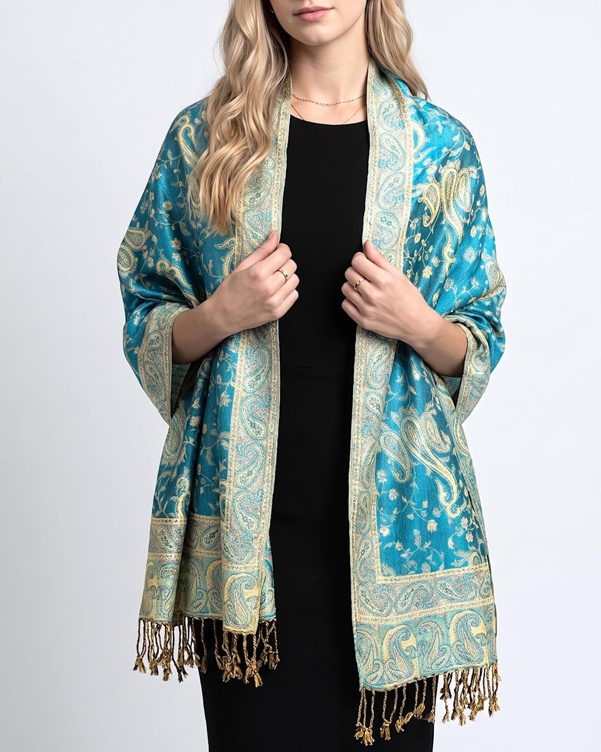 Achillea Reversible Paisley Pashmina Rave Scarf – Exotic Indian Shawls and Wraps for Evening Dresses, Festivals, All Seasons - Colors A