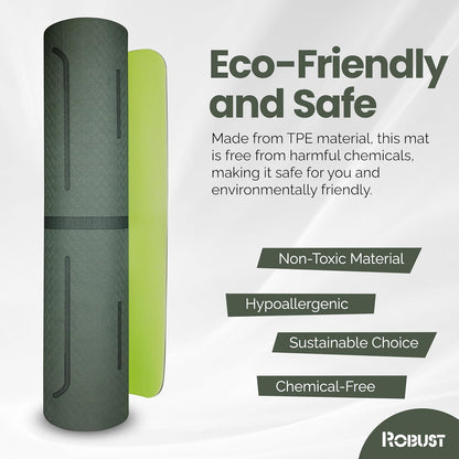 Robust Extra Thick Yoga Mat 1/4 & 1/3 & 2/5 Inch - Non Slip Exercise Mat with Alignment Lines, Carrying Strap, TPE Eco-Friendly Material for Knee Support, Sweat-Proof 72" x 24" for Women & Men