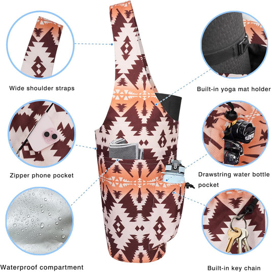 Yoga Mat Bag - Large Opening Long Tote Yoga Mat Carrier Holder Bag with Waterproof Wet Zipper Pocket and Drawstring Water Bottle Pocket - Yoga Bag Fit Most Size Mats