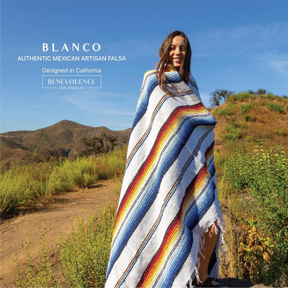 Benevolence LA Mexican Blanket, Authentic Handwoven Yoga Blanket & Outdoor Blanket, Made by Traditional Mexican Artisans, Saddle Blanket, Beach Blanket, Picnic Blanket, & Car Blanket 75 x 52 - Agua