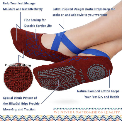 Ozaiic Pilates Socks for Women Non Slip Grip, Yoga Socks with Grippers for Barre, Hospital, Ballet, Dance, Barefoot Workout