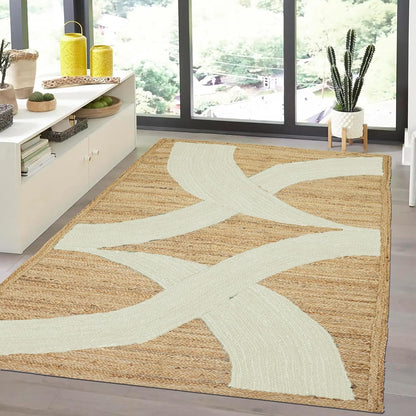Premium Quality Jute Rug 4x6 Feet Area Rug Natural Fiber Jute Rugs Thick 0.27" Black Abstract Pattern Geometric Rugs for Kids Room, Living Room, Yoga Mat, Indoor Outdoor Carpet - Colors B