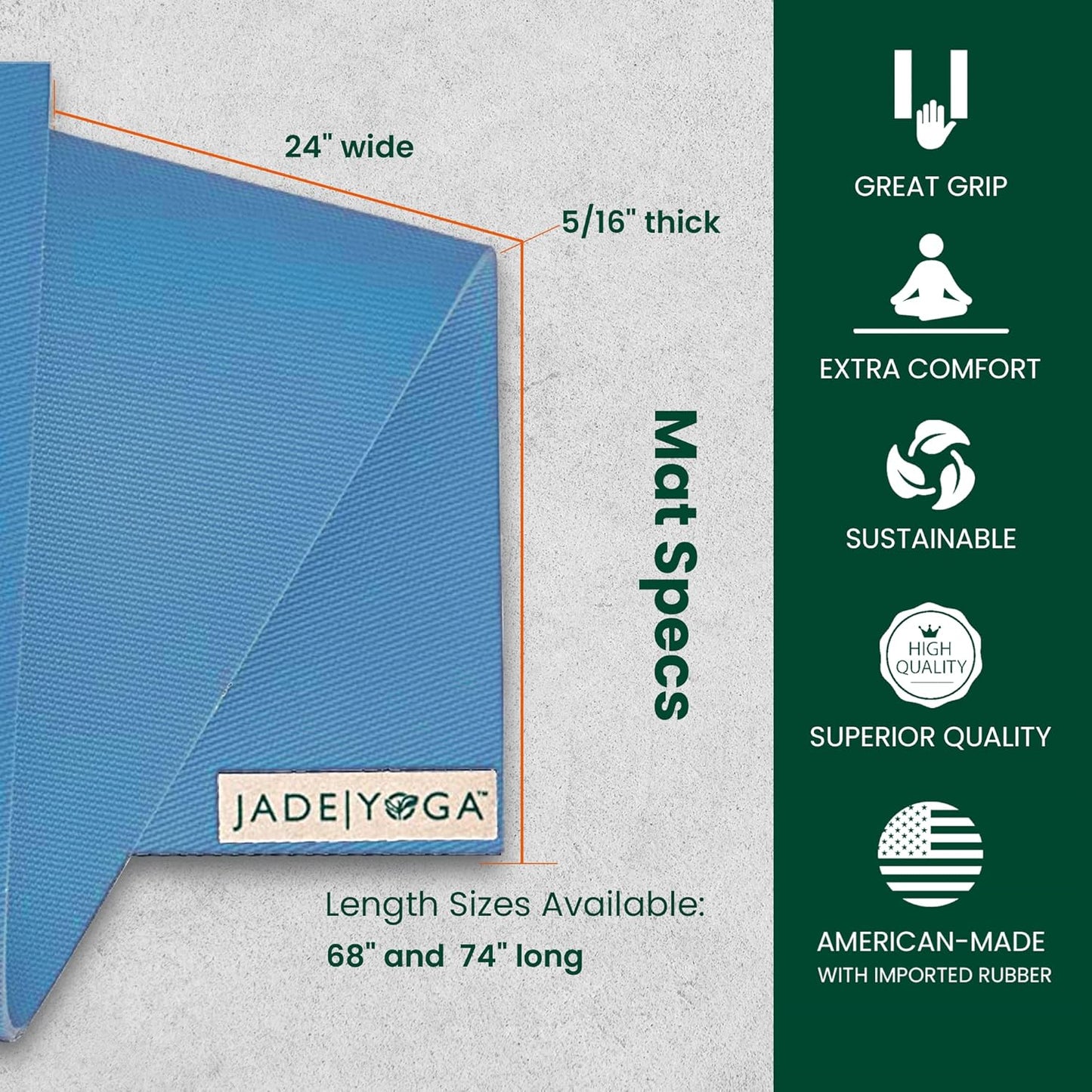 Jade Fusion Yoga Mat, Luxurious Comfort & Sturdy Workout Mats for Home Gym, 68" and 74" Yoga Mat Thick, Non-Slip Workout Mat with Extra Strong Grip, US Made Yoga Mats
