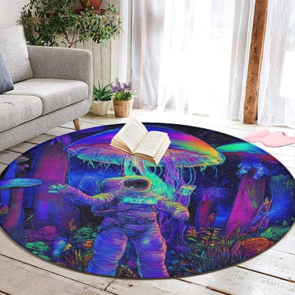 Home Decor Non Slip Kitchen Office Circle Rug, Machine Washable Modern Round Area Rug, Room Sofa Yoga Soft Round Carpet Purple Galaxy Trippy Space Astronaut Art, 36inch