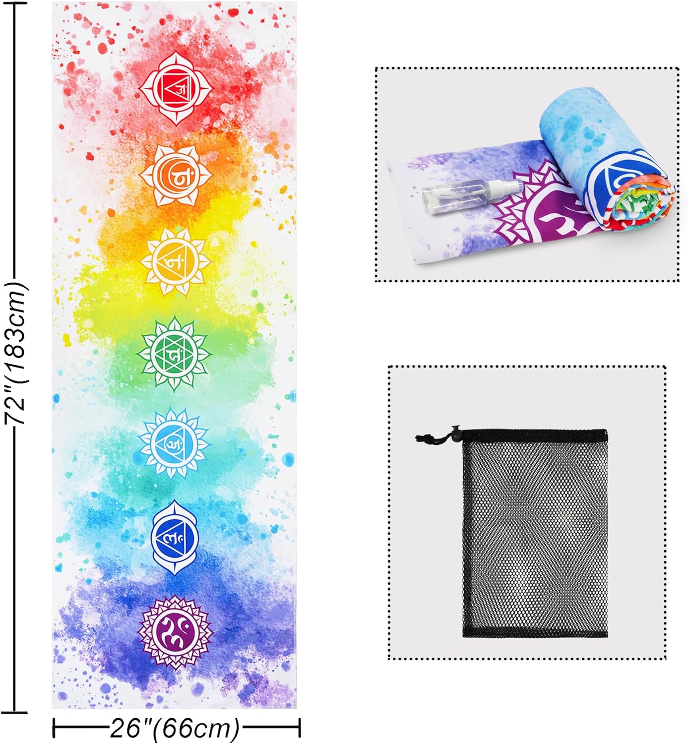 Yoga Mat Towel with Corner Pockets - Microfiber Yoga Towels for Hot Yoga Non Slip Moisture Wicking Sweat Absorbent, Tree of Life Yoga Towel Easy for Travel, Use in Hot Yoga,Bikram,Pilates and Fitness
