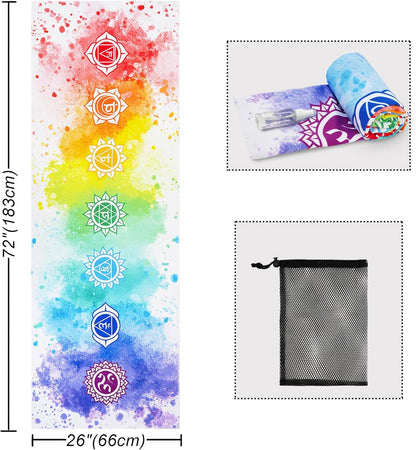 Yoga Mat Towel with Corner Pockets - Microfiber Yoga Towels for Hot Yoga Non Slip Moisture Wicking Sweat Absorbent, Tree of Life Yoga Towel Easy for Travel, Use in Hot Yoga,Bikram,Pilates and Fitness